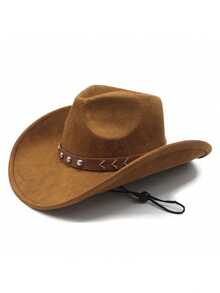 1 Stück Unisex Western Cowboyhut, Filzhut mit Nieten für Cowgirls mit breiter Krempe & Kinnriemen, Vintage Sonnenhut für Outdoor, Partys, Festivals, 4 Farben erhältlich - Verschiedenfarbig - View 4