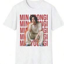 Tween Boy Casual Simple Slogan Print Crew Neck T-Shirts K Pop Outfit Tween Girl Summer Clothes K Pop D-Emon, Teen Shirts Ropa De Niño De 12 A 14, _Min Yoongi_ Red Name Block Portrait T-Shirt _ Photo Graphic TeeBlusas Para Dama Y Hombre Playeras Oversize Blusas Frescas Para El Calor Envio Nacional - Blanco - Ver 8
