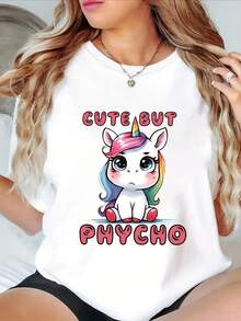 Kawaii Unicorn T-Shirt With Attitude, Dark Academy Aesthetic Graphic Tee, Urban Fashion Top, Sweatshirts And Hoodies For Women - 白色 - 查看 6