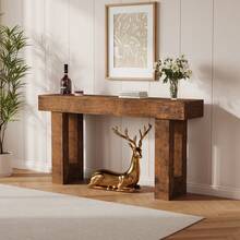 63" Long Console Table For Entryway, Rectangular Wooden Side Table For Behind The Sofa, Farmhouse Style Entry Table For Entryway, Hallway Or Living Room. - Rust Brown - View 5