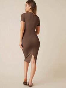 Vestido ajustado bajo con abertura - Marrón Mocha - Ver 5