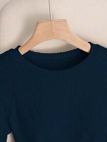 Body elegante y casual para mujer, body de manga corta y cuello redondo para uso diario - Azul marino - Ver 7