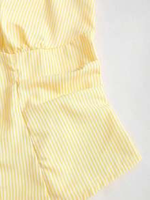Blusa de mujer de nueva llegada sin mangas con lazo en la cintura y rayas ajustada - Amarillo - Ver 6