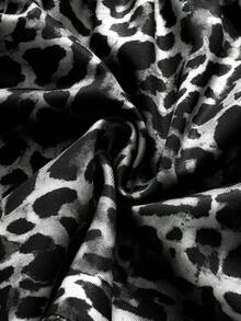 Top de camisola con parches de encaje y estampado de leopardo sexy para vacaciones de verano - Blanco y Negro - Ver 4