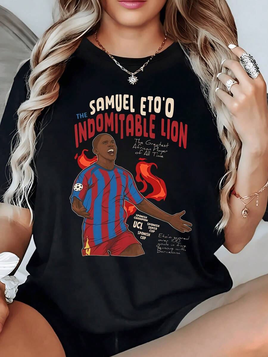 Image Of A Fiery Lion Symbolizing Strength, Pride And Passion, Inspired By The Energy Of Sport And Self-Improvement. Modern Women's T-Shirt, Comfortable For Everyday Wear. - 黑色 - 查看 1