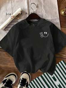Camiseta deportiva casual con bordado de corazón para mujer de talla grande - Negro - Ver 3