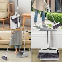 1 Set 3-In-1 Broom And Dustpan, Home Sweeping Brush Scraper Combo: Soft Bristle Broom, Dustpan And Brush Set - Non-Stick, Suitable For Home, Office, School, Dorm - Perfect Christmas Gift, Cleaning Brush - Triple - View 9