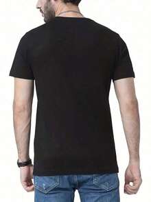 Camiseta de manga corta para hombre, moderna y elegante, con diseños estampados únicos para el verano. Adecuado para diversas ocasiones, con una amplia gama de colores y estilos. ESQX - Negro - Ver 3