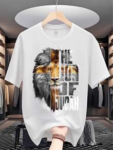 Short Sleeve Crew Neck T-Shirt| Digital Print With Special Lion Of Judah Design, High Quality At An Affordable Price, Soft To The Touch, Quick Dry, Casual Sport Style, Versatile, Breathable, Lightweight, Moisture Wicking. - 白色 - 查看 12
