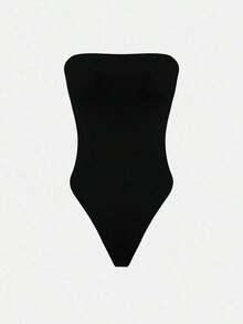 Body de verano para mujer de tela elástica de doble capa en blanco y negro, de estilo minimalista para uso diario y vacaciones, elegante - Negro - Ver 9