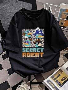 Gráfico divertido de pato agente secreto con gafas, sombrero y casco de pirata que simboliza curiosidad valentía e ingenio en cada aventura camiseta de mujer  cómoda y casual para uso diario - Negro - Ver 2