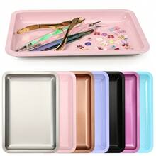 1 pieza Bandeja portacepillos de uñas cuadrada de acero inoxidable, plato decorativo de metal para almacenamiento de maquillaje, dental y tatuajes, herramientas para el cuidado de las uñas - Plateado - Ver 1