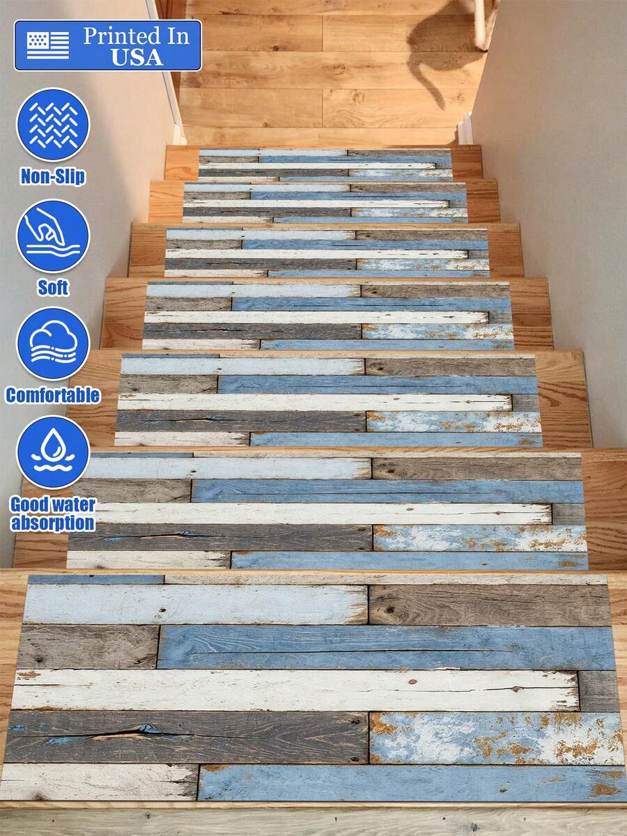 Vintage Wood Grain Pattern Non-Slip Stair Tread Pads Runner Rugs,Aisle Runners, Floor Mat,Door Mats,Suitable For Indoor Stair Safety, Designed For Steps, Featuring Non-Slip, Absorbent, Quiet Walking, Easy To Clean, Suitable For All Seasons,Available In Various Sizes,And Aesthetically  For Various Scenarios.Using 13D Digital Printing Technology Floor Mat, Suitable For Shopping Centers,  Patio ,Restaurants,  Bathrooms, Laundry Room, Stairwell Passage,CafesFor Floor Staircase Decoration.Suitable For Him/Her, Family Members, Boyfriend/Girlfriend, Father/Mother, Lover, Daughter/Son, Grandfather/Grandmother, Teacher, Doctor, Nurse, Friend, Classmate, Pet. Can Be Used As Birthday Gifts, Household , Wedding , Souvenirs, Daily , Anniversary, Valentine's Day, Thanksgiving, Graduation Season, Christmas, Halloween, Mother's Day, Father's Day, Wedding, New Year Gift Decorations Staircase Carpets. - Kiểu 1 - Xem 1
