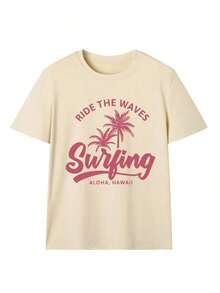 Camiseta de manga corta estampada para mujer, para verano, de tela de algodón, estilo multifuncional, corte regular, peso 180 gramos, 1 unidad. - Albaricoque - Ver 3