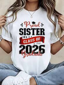 Camiseta Moderna y Minimalista para Mujer, con Estampado 'Hermosa Hermana de la Clase de 06', Regalo para Celebración de Graduación para Familiares y Amigos, Uso Casual Diario - Blanco - Ver 1