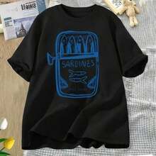 Modern MinimalistCamiseta de manga corta con estampado de pescador de sardina para playa, camiseta informal con cuello redondo, camiseta estampada informal para mujer, ropa, Topscasual everyday - Blanco - Ver 7