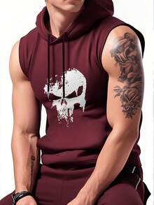 Camiseta sin mangas con capucha y estampado para hombre, top informal sin mangas tipo sudadera - Burdeos - Ver 9