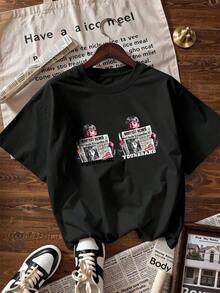 Grunge And Urban Style Short Sleeve T-Shirt, Fashionable Short Sleeve T-Shirt For Spring And Summer 2026, Made In Mexico, 180 Grams. Cartoon Print, Couple Design, Suitable For Indoor Or Outdoor Wear. Crew Neck, Unisex, Ideal For Office And Leisure. One-Piece Pack. - BK-P631577SLNDXZGY515 - 查看 3