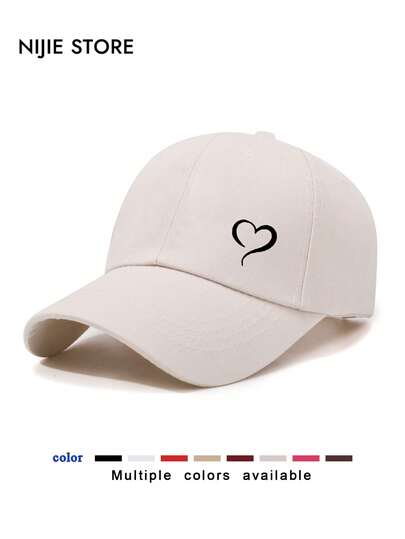1pc Classic 6-Panel Baseball Cap - Minimalist Heart Print - Soft Breathable Sun Hat, Unisex Daily Wear
