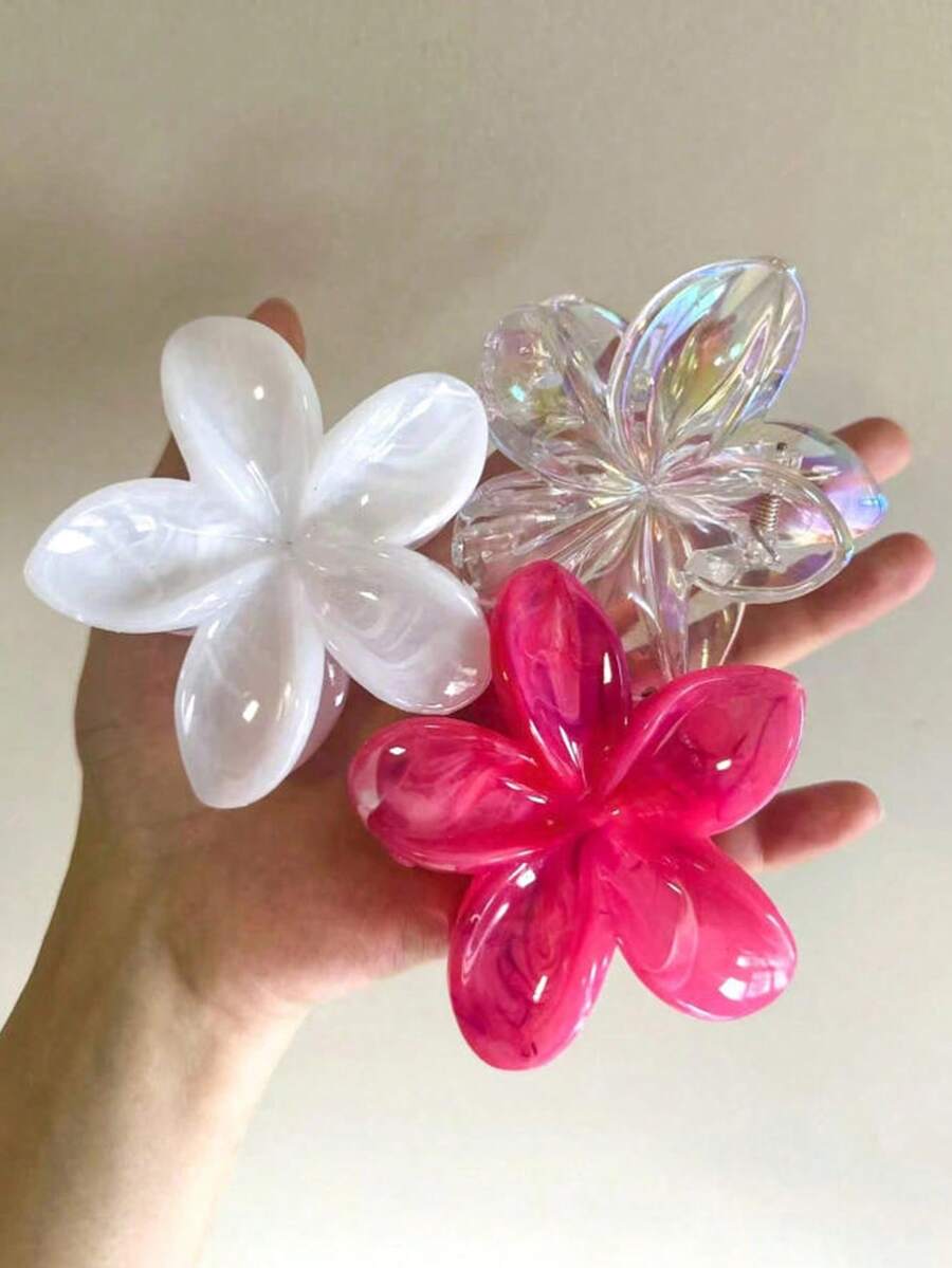 3pcs Marble Pattern Hair Clips, Sweet Fresh Daisy Flower Hair Clips, Elegant Hair Claw Hair Accessories For Summer - Multicolor - View 1