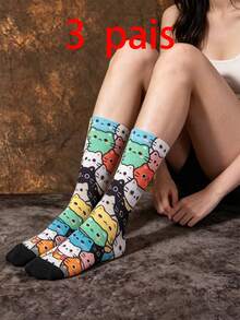 1/3 Đôi tất cổ cao in hình mèo hoạt hình, tất unisex thoáng khí, thấm hút mồ hôi, tất mắt cá chân họa tiết hoạt hình thời trang phù hợp cho học sinh, người lớn, làm quà tặng và mặc hàng ngày. - Nhiều màu - Xem 8
