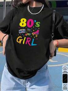 Y2K Summer Tops, Spring/Summer Tops Extra Large, 100% Cotton, Women's Short Sleeve T-Shirt, Funny Colorful 80's Tape Recorder Print, Solid Color Crew Neck, Soft And Comfortable, Casual, Streetwear, Y2K, Beach, Graduation, Vacation, Top, Summer, Spring, T-Shirt, Gym, Sports, Party Top, Blouse, Roman, Vintage, Carnival, Valentine, May, Women's Tops, Women's Tops, Spring Set, Sweater, Women's Winter Clothing, Women's Summer, Funny T-Shirts, Vacation, Beach, Casual, Cute Tops, Black Top, White Top, Summer Tops, Women's Spring Tops, Women's Easter Clothing, Carnival, All Seasons, Office/Living/Home/Minimalist, Western Women, Sets, American Retro Style, Unisex, Outerwear, Autumn Short - Black - View 7