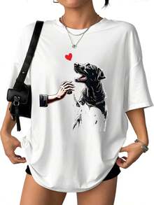 Casual Cotton T-Shirts For Spring/Summer, For Men And Women, Featuring "Dogs Love You" Prints And Dog Motifs. Soft And Comfortable Fabric, Versatile Casual Wear, Great As A Gift, Available In Local Stock. C33R - 白色 - 查看 12