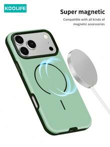 Koolife 1pc Dual-Tone Matte Magnetic Phone Case, PC+TPU Shockproof Protective Cover With MagSafe, Compatible With Apple 17/17 Pro/17 Pro Max/16/15 - Green - View 7