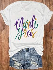 Round Neck T-Shirt With "Mon Mama" Lettering For Mother's Day, Soft And Breathable, Comfortable And Cool, Short Sleeve T-Shirt For Women, Casual Spring And Summer Fashion, Women's Clothing - 白色 - 查看 1