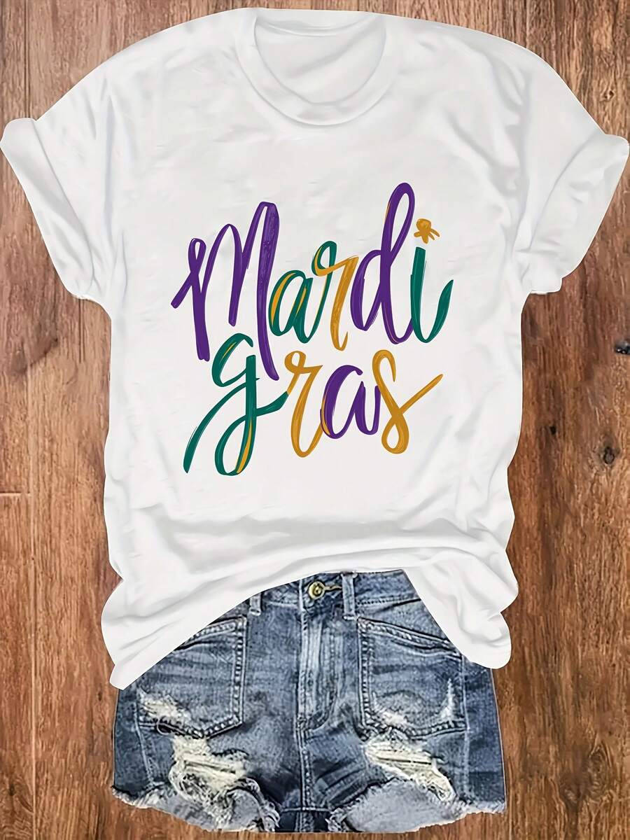 Round Neck T-Shirt With "Mon Mama" Lettering For Mother's Day, Soft And Breathable, Comfortable And Cool, Short Sleeve T-Shirt For Women, Casual Spring And Summer Fashion, Women's Clothing - 白色 - 查看 1