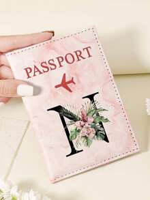 1pc A-Z 26 Letters Fashionable Letter Print Stylish Burgundy Passport Cover, Premium PU Leather Passport Wallet With Multi-Card Pockets For Credit Cards, Boarding Passes, And IDs, Compact And Portable Travel Essentials Organizer For Women, Men - Pink - View 32