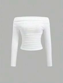 de 3 piezas Blusa corta de manga larga y hombros descubiertos para mujer, cómoda y amigable con la piel, ajuste ceñido - Multicolor 17 - Ver 4