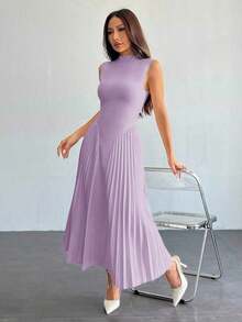 Vestido ajustado de línea A con pliegues elegante para mujer - Morado - Ver 3