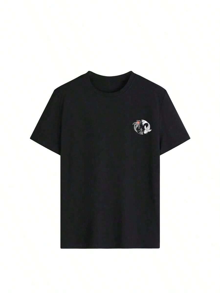 Women's Loose-Fitting T-Shirt With A Round Neck And Exquisite Print. Soft And Breathable Fabric, Comfortable To Wear, And Short Sleeves. Casual And Relaxed Fit, Versatile Style. Made From High-Quality 100% Pure Cotton (200 G). - 黑色 - 查看 1
