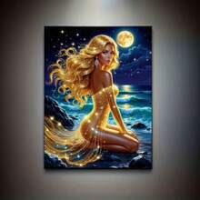 1pc 5D Acrylic Diamond Painting Kit, 30*40cm/11.8*15.7in, Golden Woman Pattern, Suitable For Adult Beginners DIY Mosaic Diamond Art, Full Drill Handmade DIY Diamond Painting, Decor For Living Room, Bedroom, Office Wall, Gift For Family And Friends, Frameless - No Frame - View 2