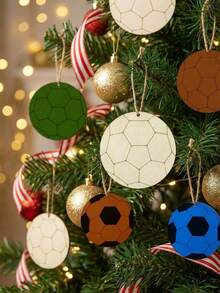 10pcs DIY Wooden Football Cards, Unpainted, With Jute Rope - Blank Wooden Material, DIY Painted Wooden Tags, Suitable For Art Class DIY Tasks, Sports Party Decoration, Classroom Activities, Gift Tag Making, Bulk Material, Back To School Season, Back To School Decoration Hanging, Halloween, Christmas Yard Decoration Hanging, Christmas Tree Decoration Hanging - Multicolor - View 7