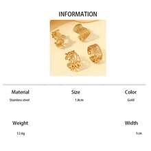 4pcs/Set Stainless Steel Gold 5-Petal Flower Open Ring Set, Suitable For Daily Wear Or As Gift For Friends - Yellow Gold - View 7