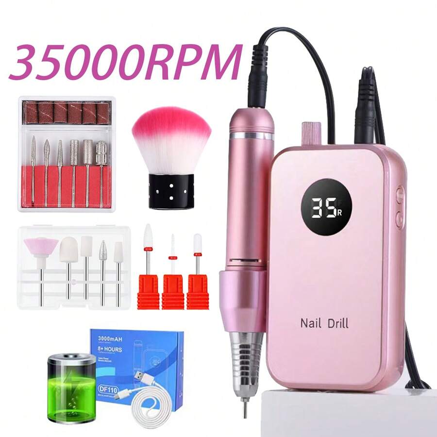 duofu USB Rechargeable Electric Nail Drill, 35,000RPM Portable Electric Nail File, Nail Grinder, Nail Polisher, Nail Care Kit With 14 Nail Bits, 1 Brush And 6 Sanding Bands, Professional Nail Tools For Shaping, Buffing, Removing Calluses And Dead Skin, Gel Nail Drill Set, Foot Nail Grinder, Nail Polishing Device, Manicure Tools, Pedicure Set Accessories, DIY Nail Art Tools, Suitable For Acrylic Gel Nails, Salon And Home Use, New Year Gift