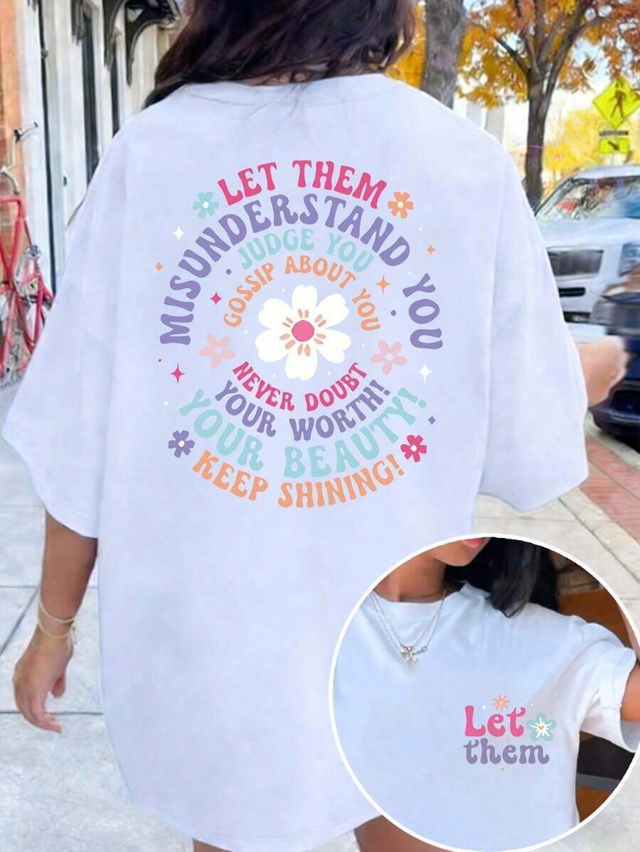 New Summer 2026 Women's T-Shirt, Double-Sided Print, Casual, Plus Size, Round Neck, Drop Shoulders, Loose And Comfortable Fit For Everyday Wear, Pure Cotton T-Shirt - High Quality - 白色 - 查看 1