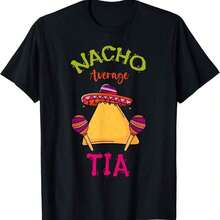 Camiseta Gráfica "Nacho Average Tia" Mexicana para Cinco de Mayo, Fiesta Hispánica, Top de Verano - Negro - Ver 1