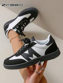 ZKBBO Giày thể thao nữ casual, kiểu dáng retro buộc dây mũi tròn, nhẹ, thoải mái, chống trơn trượt, thích hợp cho tập thể dục, đi bộ và trượt ván. - màu đen - Xem 2