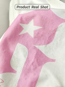 Women's Summer Casual Soft Round Neck Short Sleeve T-Shirt,The Star Letter R Print Graphic Is Suitable For Daily Wear In Spring And Summer.White - White - View 4