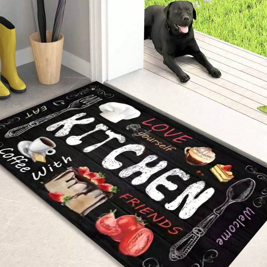 1pc Baking Friends Pattern Non-Slip Kitchen Mat, Holiday Party Decor Floor Rug, Anti-Fatigue Absorbent Carpet For Kitchen, Hallway, Bathroom, Laundry Room - Multicolor - View 1