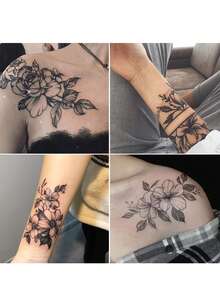 12pcs Waterproof Floral Temporary Tattoos, Suitable For Women - Easy To Apply And Remove - Multicolor - View 2