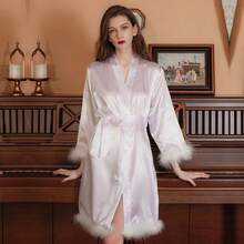 Áo choàng cô dâu, Áo choàng tắm lông vũ cho nữ, Áo kimono satin cho phù dâu trong đám cưới - Nhiều màu - Xem 24