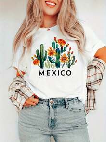 Camiseta de México con estampado floral de cactus, camiseta de viaje a México, camiseta de arte mexicano, camiseta de flores y cactus, camiseta del Cinco de Mayo, camiseta de América Latina, blusas para mujer. - Blanco - Ver 8