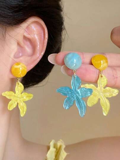 Chiang Mai Lemon Summer Seaside Starfish Tassel Pendant Earrings For Women, Dopamine Vacation Style Unique Beautiful Earrings