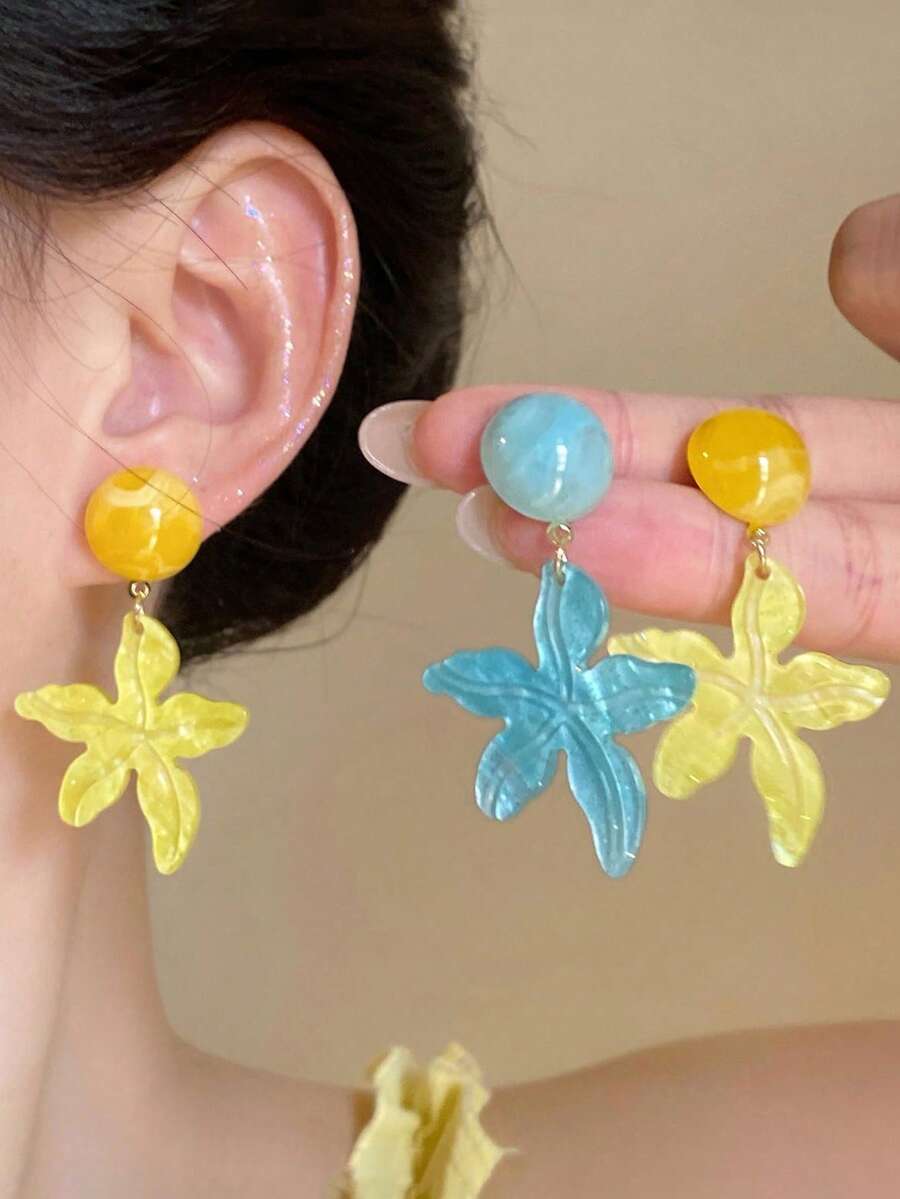 Bông tai mặt dây chuyền hình sao biển tua rua phong cách mùa hè Chiang Mai Lemon dành cho nữ, kiểu dáng độc đáo và đẹp mắt theo phong cách nghỉ dưỡng Dopamine. - Màu xanh lam - Xem 1