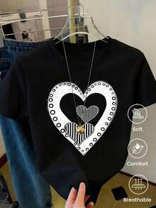 180g Made In Mexico, Spring/Summer 2026 Fashion Short Sleeve T-Shirt, Cartoon Print, Couple Style, Underwear/Outerwear, Casual Round Neck For Office, Unisex One Piece Top - 黑色 - 查看 3
