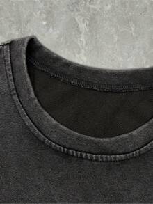 1 pieza[Exclusivo]Ropa de mujer holgada con estampado de corazones para el Día de San Valentín, cuello redondo, manga corta lavada, 100% algodón, 180g. - Negro - Ver 3